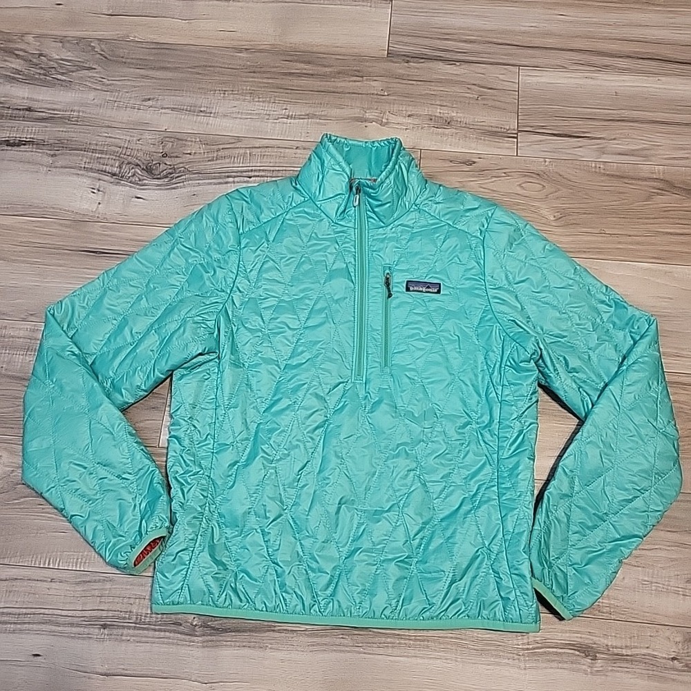 Patagonia Nana Puffer Jacket Womens Small Turquoise Half-Zip Pullover‎ Insulated